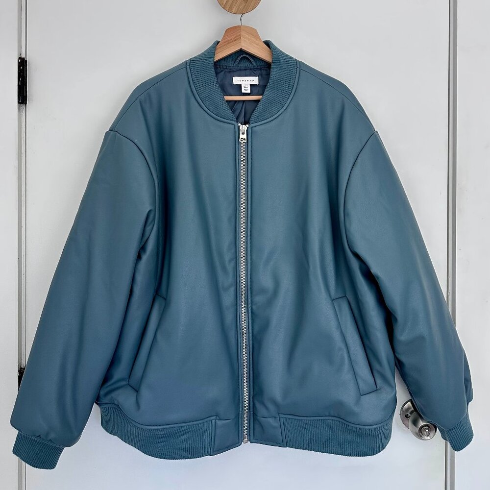Boxy Faux Leather Bomber Jacket